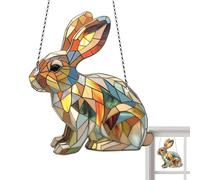 Décoration lapin plat de Pâques - Pendentif en acrylique, ornement de rêve 2D avec motif accrocheur de lumière du soleil, art à suspendre au printemps, cadeau pour amoureux des animaux, silhouette