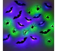 Décoration LED 3D en forme de chauve-souris LED pour Halloween, autocollants muraux, chauves-souris lumineuses, décoration pour chambre à coucher, fenêtre, fête (12 chauves-souris + 9 araignées)