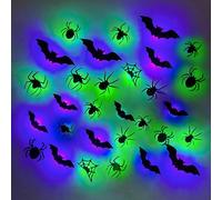 Décoration LED en forme de chauve-souris 3D, autocollants muraux décoratifs 3D pour la maison, la fête d'Halloween (appâts x 12 + araignée x 18)