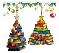 Décoration Livre 2 Pièces,Arbre de Livres Décoratif - Pendentif Acrylique 2D pour Lecteurs Célébration Hiver Maison Porte Intérieur Famille