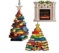 Décoration Livre 2 Pièces,Pile De Livres Ornements Noël | Ornement Acrylique 2D pour Fête Lecture Maison Porte Famille Hiver