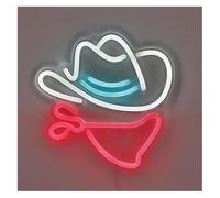 Décoration lumineuse au néon chapeau de cowboy avec masque pour enseigne