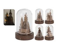 Décoration lumineuse en bois sous cloche