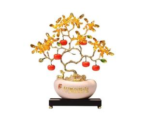 Décoration Maison Arbre de Fortune en Cristal avec Base décorative et Lingot d'or for la décoration Maison Bonsaï(Beige)