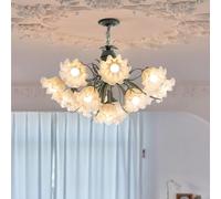 Décoration Maison Moderne Glour Fleur Forme Chaîne de tir à Lampe A réglable Mid Century Grands luminaires Ronds Farmhouse Pendante Verte pour Le Salon Dining Room