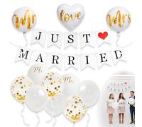 Décoration Mariage Set avec Guirlande Just Married, Mr & Mrs Wedding Decoration, Ballons Latex et Aluminium, Guirlande Vintage, Décoration de Table, Fête, Engagement, Mariage Civil, Anniversaie