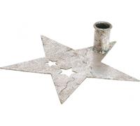 Décoration métallique étoile porte-bougie bâton Noël argenté aspect antique 20cm