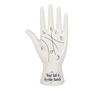 Décoration Moderne en céramique Blanche de chiromancie - 19,5 cm x 10,5 cm (1 pièce) - Design Chic avec Symboles astrologiques dorés métallisés, Texte « Your Fate is in Your Hands », Polyvalent pour