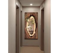 Décoration Moderne En Grès 3D Peinture Murale, Sculptures Murales Avec Plantes Artificielles, Pour Salon, Chambre À Coucher, Couloir(Brown e,70x140cm)