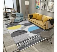 Decoration Moderne Motif Semi - Circulaire géométrique rayé Bleu Jaune Gris Tapis du Salon Lavable antidérapant Cuisine 200x300cm