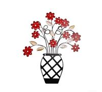 Décoration murale 30 x 24 cm Fleur artificielle en fer Décoration murale Décoration pour salon, chambre à coucher, couloir, décoration d'intérieur, rouge et noir