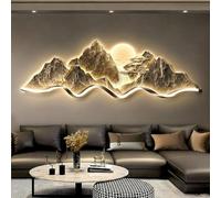 Décoration murale 3D à DEL paysage de montagne à intensité variable avec télécommande, sculpture texturée rustique pour salon, 120 x 40 cm, décoration d'intérieur unique