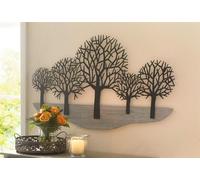 décoration murale 3D "Arbres" en métal & bois, noir / gris, 100x59 cm, tableau mural, décoration murale, tableau métallique