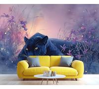 Décoration murale 3D autocollante « Panthère noire mystique au crépuscule dans une prairie », idéale pour la chambre, la salle de bain et le salon. Papier peint décoratif. 200x140cm (Non autocollant)
