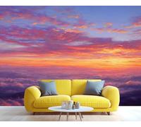 Décoration murale 3D autocollante représentant un coucher de soleil sur un paysage naturel, idéale pour la chambre, la salle de bain et le salon 400x280cm (Non autocollant)