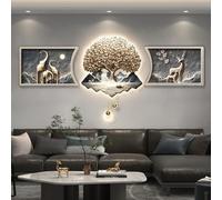 Décoration Murale 3D Avec Éclairage LED, Grande Sculpture Murale En Métal Avec Pendentif Boule En Métal, Peinture Décorative Arbre De Fortune Pour Salon, Entrée, Bureau(B,60cm)