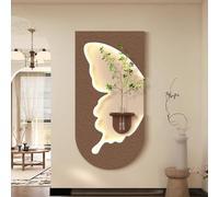 Décoration murale 3D avec éclairage LED, Peinture créative en grès avec vase et plante artificielle, fresque murale en grès, pour salon, chambre à coucher(Brown,50x100cm/19.7x39.4in)