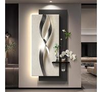 Décoration Murale 3D avec éclairage LED, Peinture créative en grès avec Vase et Plante, fresque Murale 3D illuminée en grès pour Salon ou Couloir (Noir 1 70x140cm/27.6x55.1in)