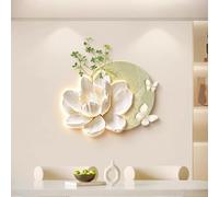 Décoration Murale 3D Avec Éclairage LED, Sculpture Florale À Suspendre Avec Crochet, Procédé En Porcelaine Cristal, Décoration Murale Créative Pour Salon, Entrée, Bureau(B,45 * 35cm)