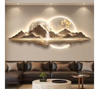 Décoration murale 3D avec éclairage LED, sculpture murale représentant des montagnes et de l'eau, grande tenture murale avec télécommande, idéale pour le salon(B,100 * 40CM)