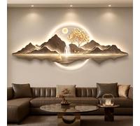 Décoration murale 3D avec éclairage LED, sculpture murale représentant des montagnes et de l'eau, grande tenture murale avec télécommande, idéale pour le salon(A,120 * 45CM)