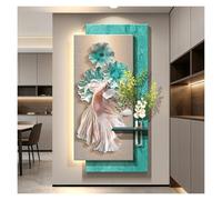 Décoration Murale 3D Avec LED, Sculptures Murales, Peinture Décorative En Relief, Fresque Tableau Murale Suspendue, Avec Vase Et Plante Artificielle, Pour Couloir Ou Bureau(A,100x50cm/39.4x19.7in)