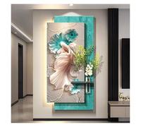 Décoration Murale 3D Avec LED, Sculptures Murales, Peinture Décorative En Relief, Fresque Tableau Murale Suspendue, Avec Vase Et Plante Artificielle, Pour Couloir Ou Bureau(C,80x40cm/31.5x15.7in)