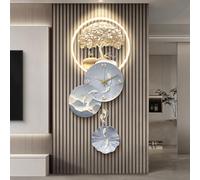 Décoration Murale 3D Avec Lumière LED, Grande Applique Murale Avec Horloge, Panneau Arrière Épais, Peinture Décorative D'arbre De Fortune Avec Crochet(B,90 * 39cm)