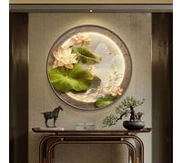 Décoration Murale 3D Avec Lumière LED, Tableau Traditionnel Chinois À Suspendre, Applique Murale Créative, Lampe Décorative Ronde Pour Entrée, Couloir Ou Chambre(A,60cm)