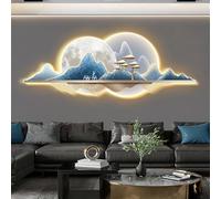 Décoration Murale 3D avec lumières, Sculptures d'alimentation avec lumière LED, Paysage créatif Chinois pour la Maison, Le Salon, Le Bureau, la Chambre à Coucher (E)