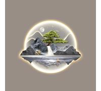 Décoration murale 3D en forme de paysage d'eau qui coule - Sculpture murale Feng Shui avec éclairage LED pour salon, entrée
