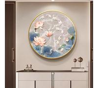 Décoration Murale 3D En Forme De Poisson Avec Éclairage LED, Décor Rond En Porcelaine Cristalline, Interface USB Et Télécommande, Peinture Murale Suspendue De Style Chinois(E,50cm)