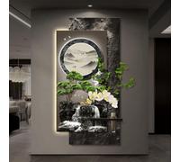 Décoration murale 3D en grès avec éclairage LED, motif paysage de montagnes | Décoration murale en relief 3D avec vase et plantes artificielles, idéale pour le salon, la chambre(C,80*160cm/31.5*63in)