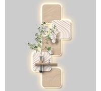 Décoration murale 3D en grès avec éclairage LED, peinture décorative en grès avec vase en verre et plante hydroponique, sculpture murale lumineuse pour entrée et couloir(Type H,36x80cm/14.2x31.5in)