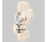 Décoration murale 3D en grès avec éclairage LED, peinture décorative en grès avec vase en verre et plante hydroponique, sculpture murale lumineuse pour entrée et couloir(Type C,55x120cm/21.6x47.2in)