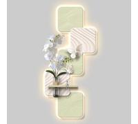 Décoration murale 3D en grès avec éclairage LED, peinture décorative en grès avec vase en verre et plante hydroponique, sculpture murale lumineuse pour entrée et couloir(Type D,55x120cm/21.6x47.2in)