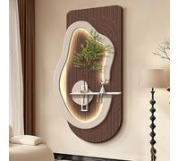 Décoration murale 3D en grès avec lumière LED, art moderne minimaliste de plante verte pour décoration d'intérieur, parfait pour l'entrée et la chambre à coucher