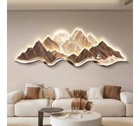 Décoration murale 3D en grès représentant une montagne avec éclairage LED - Grande sculpture paysagère en relief pour chambre à coucher - Tableau-applique moderne à brancher(Gold b,100*33cm)
