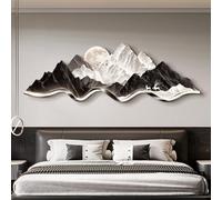 Décoration murale 3D en grès représentant une montagne avec éclairage LED - Grande sculpture paysagère en relief pour chambre à coucher - Tableau-applique moderne à brancher(Black b,120*40cm)