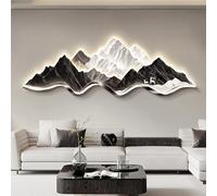 Décoration murale 3D en grès représentant une montagne avec éclairage LED - Grande sculpture paysagère en relief pour chambre à coucher - Tableau-applique moderne à brancher(Black A,120*40cm)