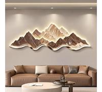 Décoration murale 3D en grès représentant une montagne avec éclairage LED - Grande sculpture paysagère en relief pour chambre à coucher - Tableau-applique moderne à brancher(Gold A,100*33cm)