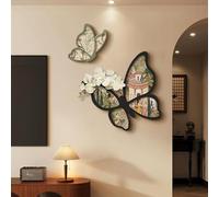 Décoration murale 3D en grès - Sculpture murale créative avec plante artificielle en forme de papillon - Pour maison, restaurant, hôtel