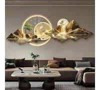 Décoration murale 3D en métal pour salon, chambre à coucher, bureau, hôtel, décoration murale moderne avec lumière LED et horloge, paysage Feng Shui, décoration murale orientale