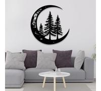 Décoration Murale 3D en métal représentant l'arbre de Vie, avec Branches et Phases de la Lune, idéale pour Le Salon, la Chambre ou Le Bureau (Noir, 100 x 100 cm).