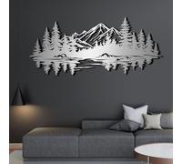 Décoration Murale 3D en métal représentant l'arbre de Vie, avec des pins et des collines. Idéale pour Le Salon, la Chambre ou Une Maison de Campagne. (Argent, 135 x 60 cm)