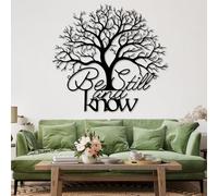 Décoration Murale 3D en métal représentant l'arbre de Vie. Inspirée du Verset du Psaume 46:10, Cette œuvre d'art orne Le Salon, la Chambre ou Le Bureau (Noir, 70 x 65 cm).