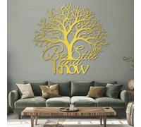 Décoration Murale 3D en métal représentant l'arbre de Vie. Inspirée du Verset du Psaume 46:10, Cette œuvre d'art Or (35" x 33" / 90 x 84 cm) est idéale pour Le Salon, la Chambre ou