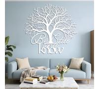 Décoration Murale 3D en métal représentant l'arbre de Vie. Inspirée du Verset du Psaume 46:10, Cette œuvre d'art orne Le Salon, la Chambre ou Le Bureau (Blanc, 90 x 84 cm).