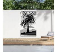 Décoration Murale 3D en métal représentant Un Arbre de Vie, avec Palmiers et Motifs tropicaux, idéale pour la Salle de Bain, la Chambre ou Le Salon (Noir, 135 x 89 cm).