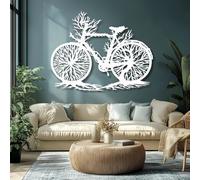 Décoration Murale 3D en métal représentant Un Arbre de Vie, avec Un Motif Abstrait de vélo, idéale pour Le Salon, la Chambre ou l'extérieur (Blanc, 47 x 40 cm).